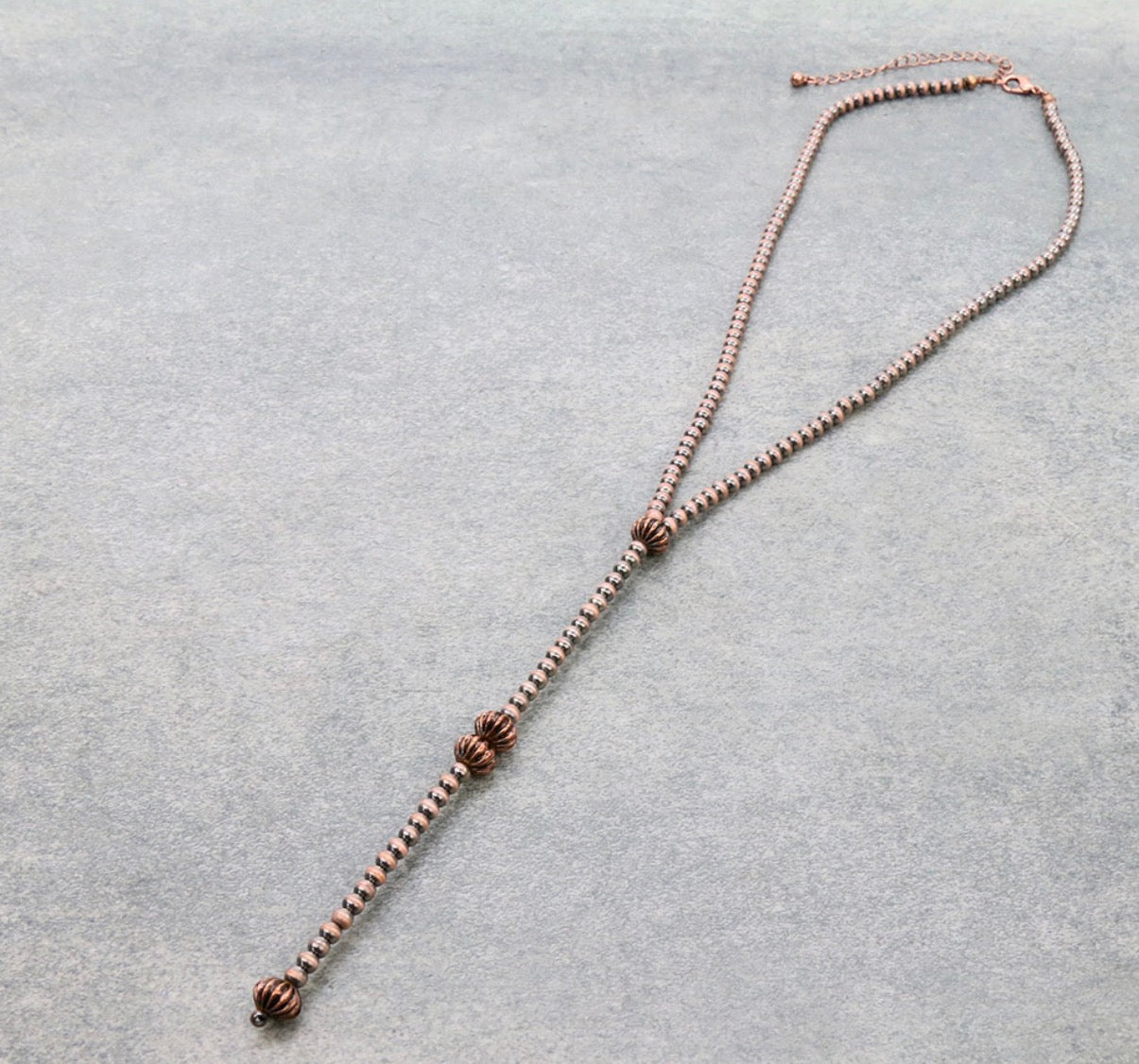 Navajo Style Pearl Y Necklace - Copper