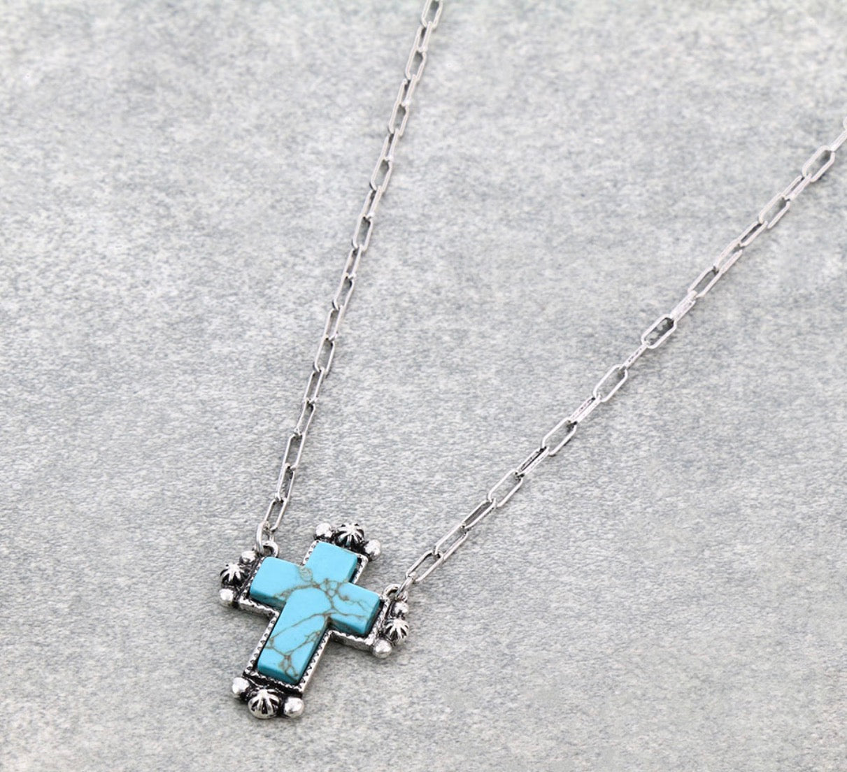 Western Cross Pendant Necklace - Turquoise