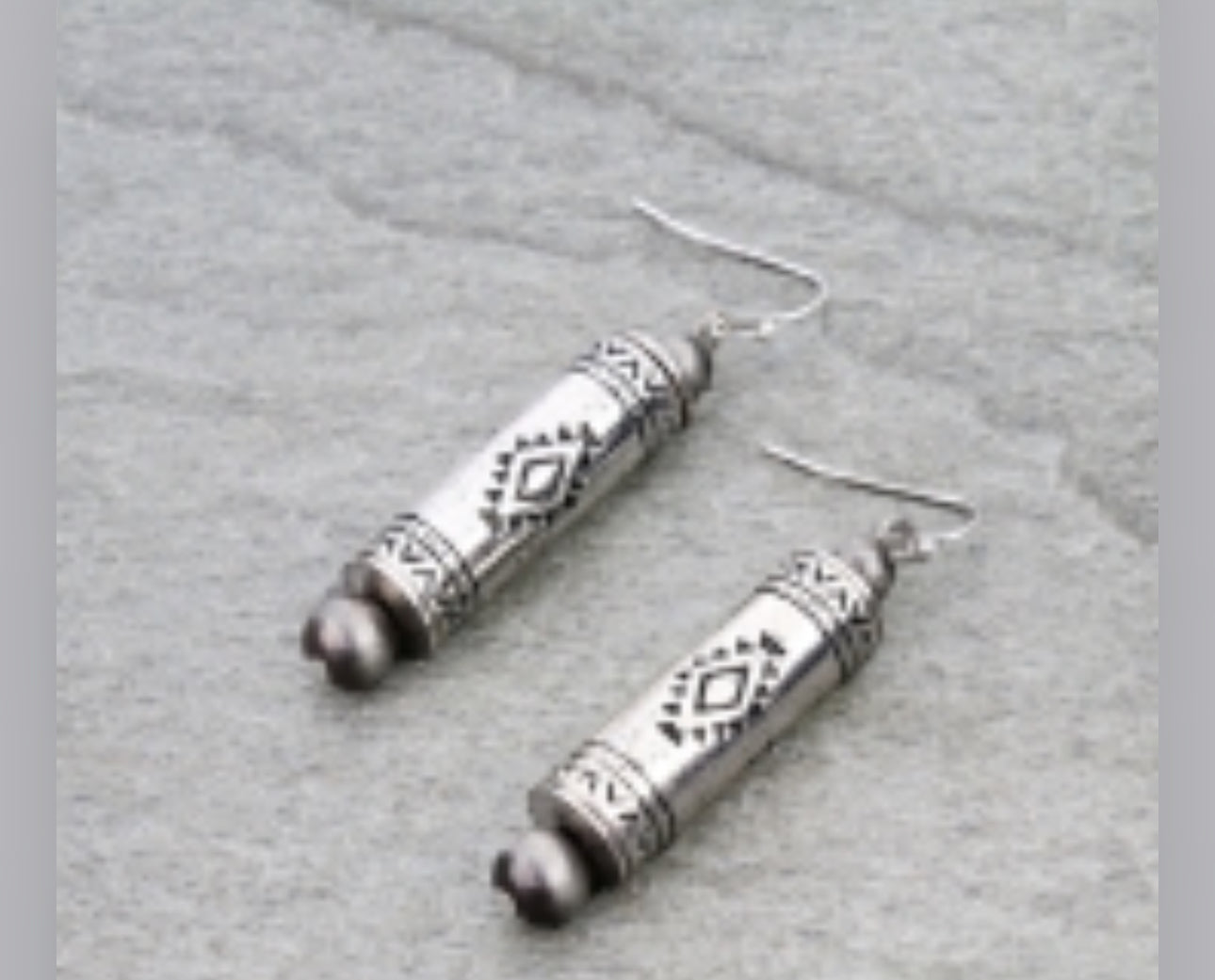 Western Navajo Style Pearl and Aztec Barrel Bead Dangle Earrings