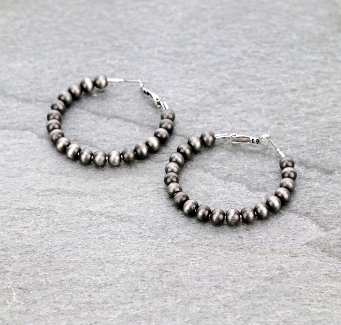 Western Navajo Style Pearl 35mm Hoop Earrings - Silver