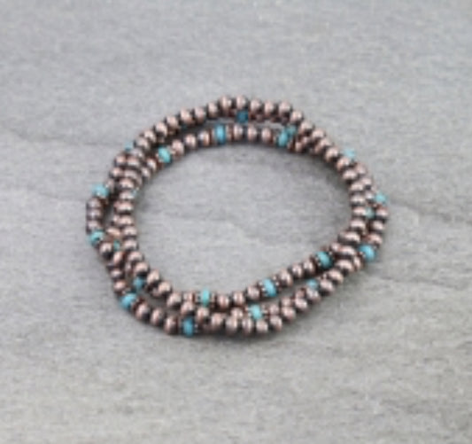 Navajo Style Pearl Stackable Bracelets - Copper & Turquoise