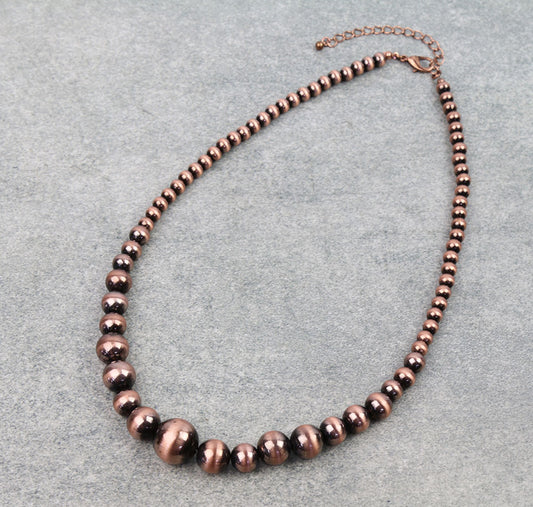Navajo Style Pearl & Bead Necklace - Copper