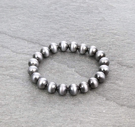 Navajo Style Pearl Stretch Bracelet - Silver