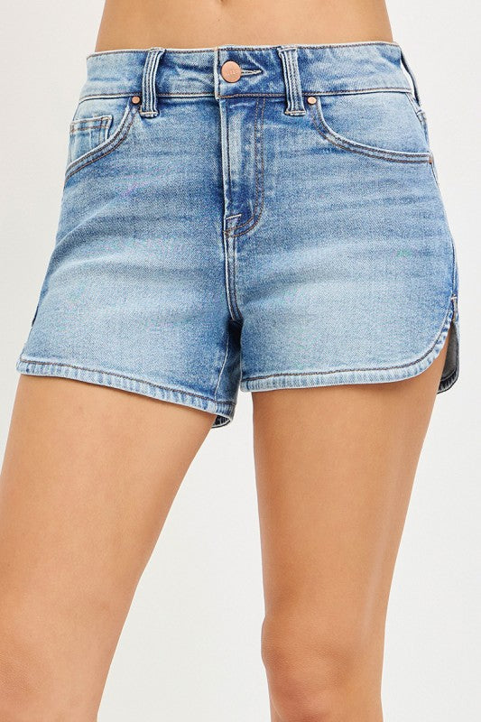 High Rise Round Hem Shorts - Risen