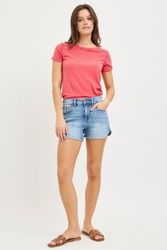 High Rise Round Hem Shorts - Risen