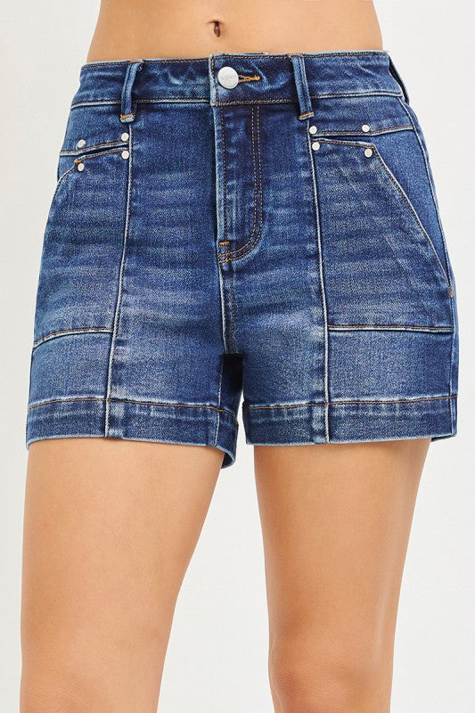 High Rise Shorts Featuring Decorative Seam Details - Risen
