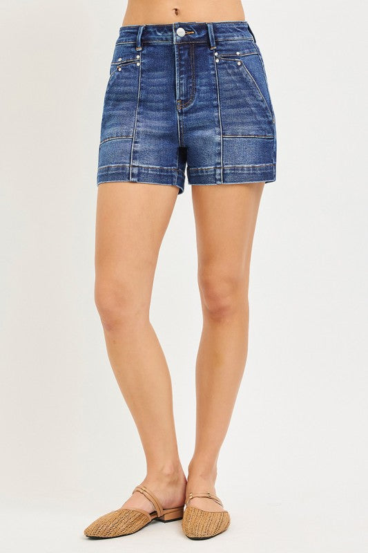 High Rise Shorts Featuring Decorative Seam Details - Risen