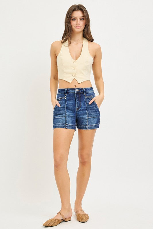 High Rise Shorts Featuring Decorative Seam Details - Risen