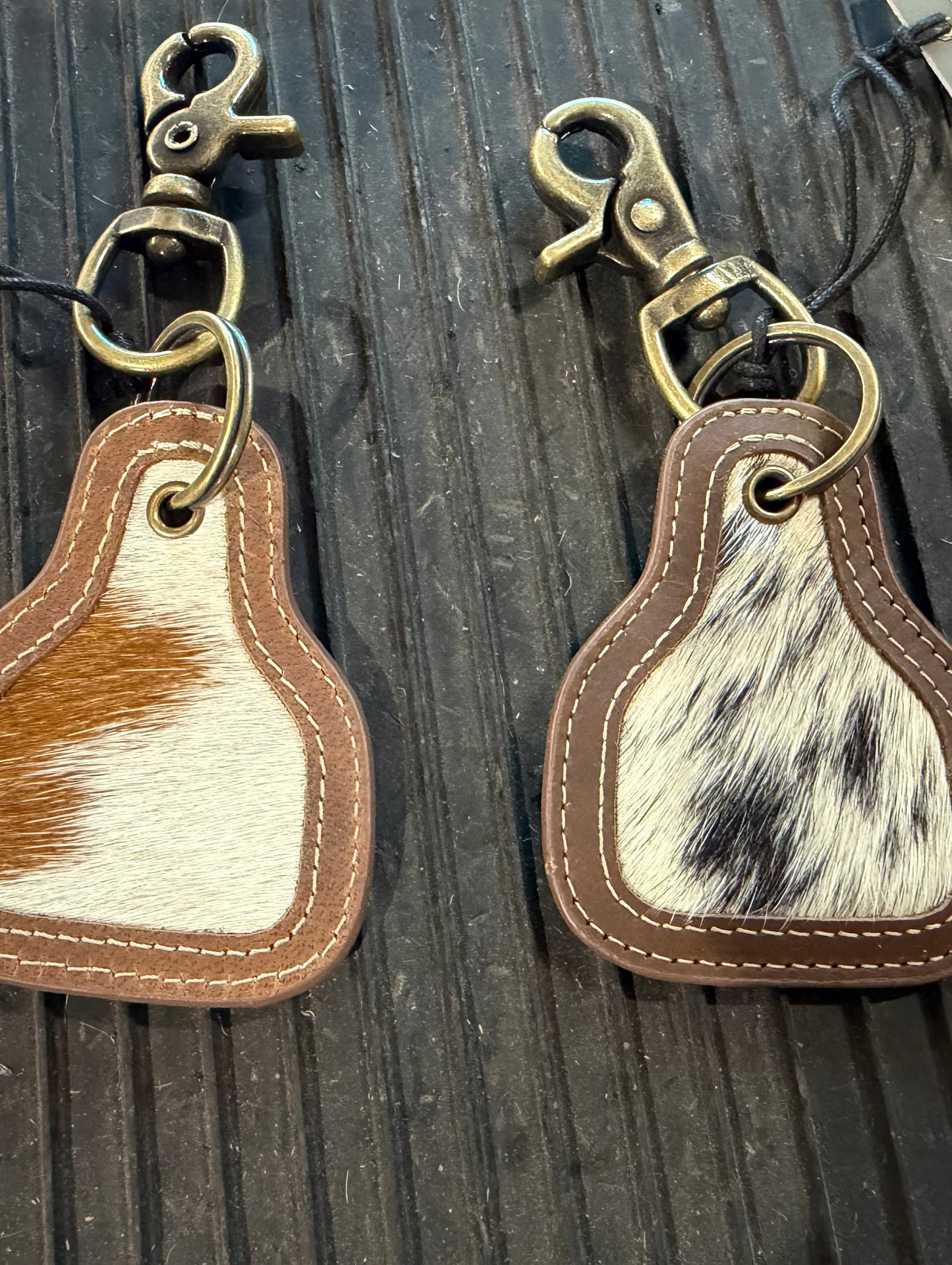 Cow Tag Hair On Hide Keychain