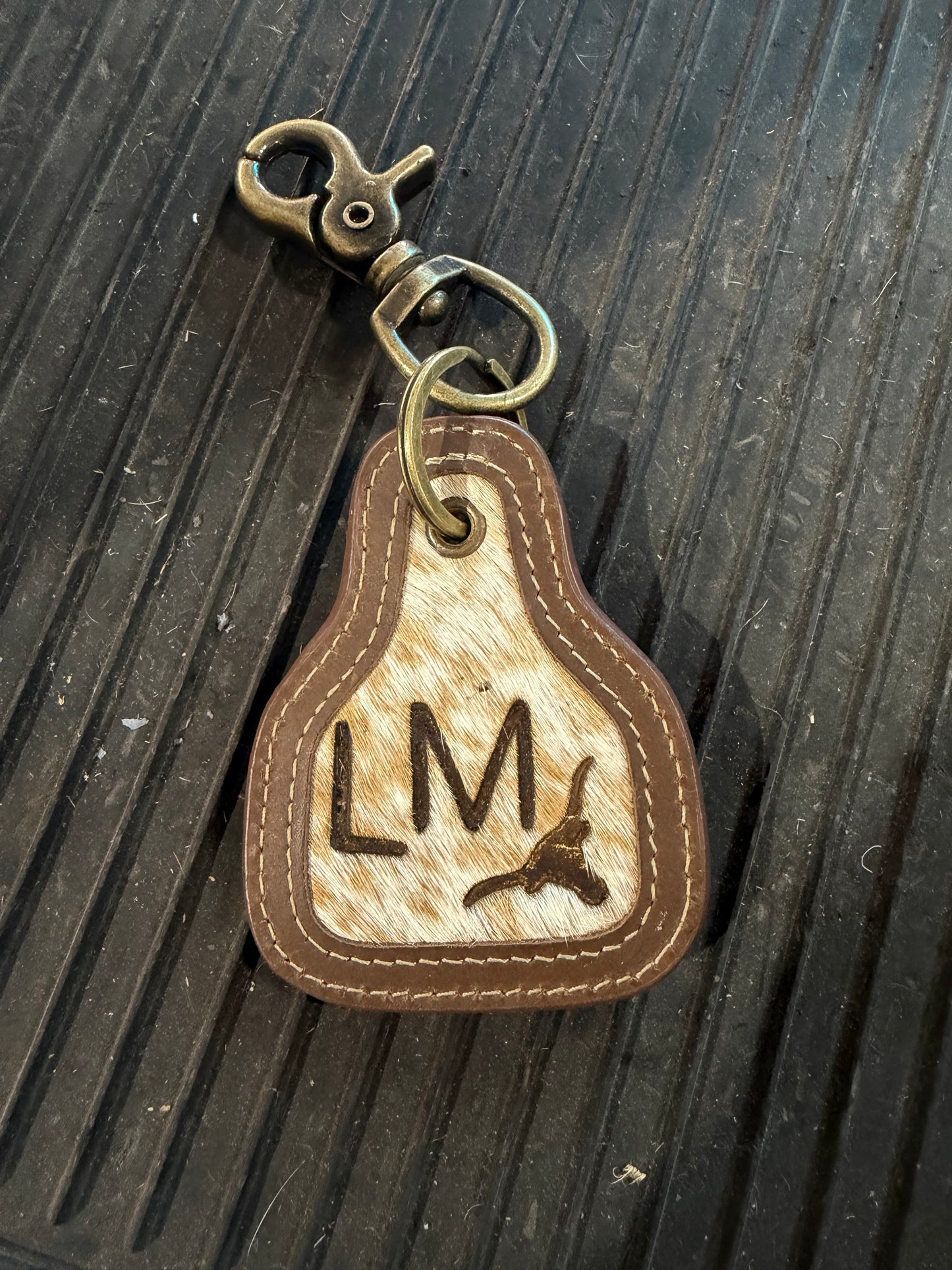 Cow Tag Hair On Hide Keychain