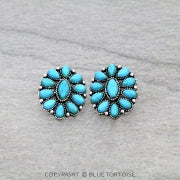 Western Concho Stone Stud Earrings - Turquoise