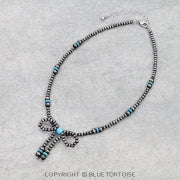 Navajo Style Pearl & Bead Bow Necklace - Turquoise