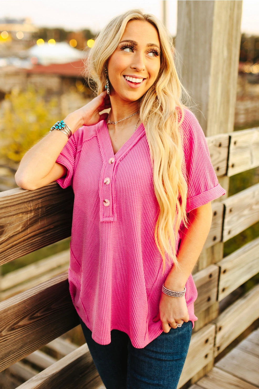 Shirred Knit Blouse - Strawberry Pink