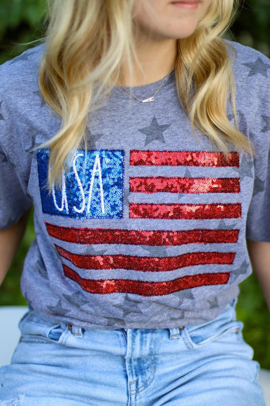 USA Flag Sequins Tee
